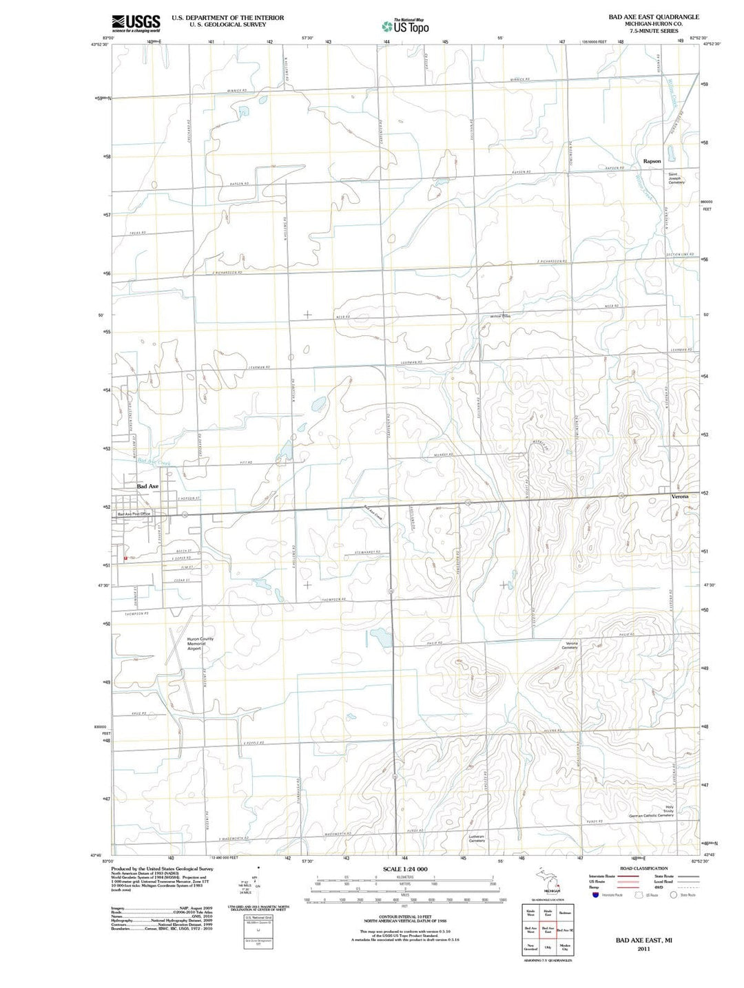 2011 Bad Axe East, MI - Michigan - USGS Topographic Map