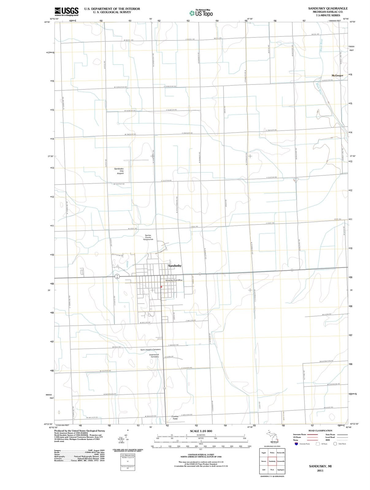 2011 Sandusky, MI - Michigan - USGS Topographic Map
