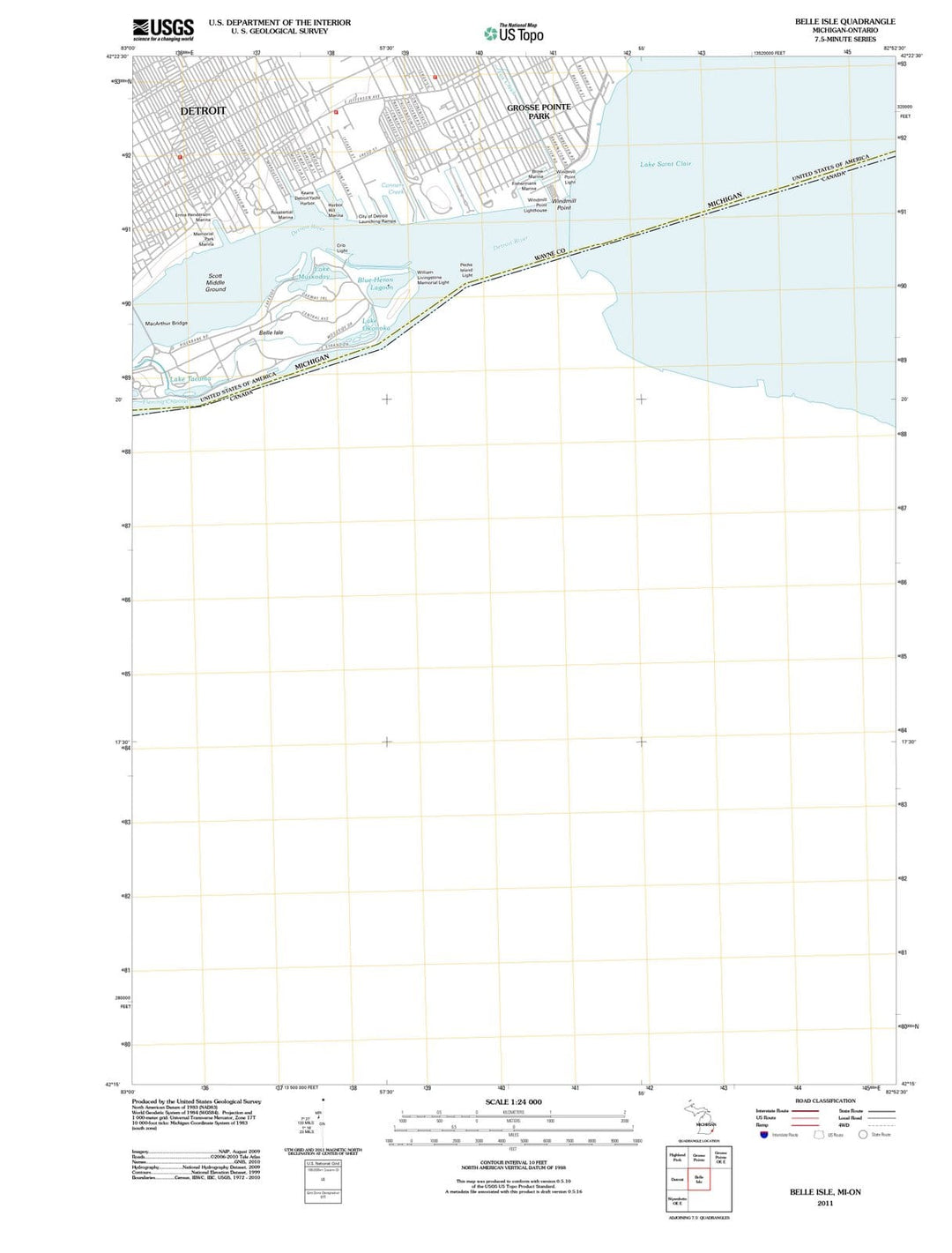 2011 Belle Isle, MI - Michigan - USGS Topographic Map