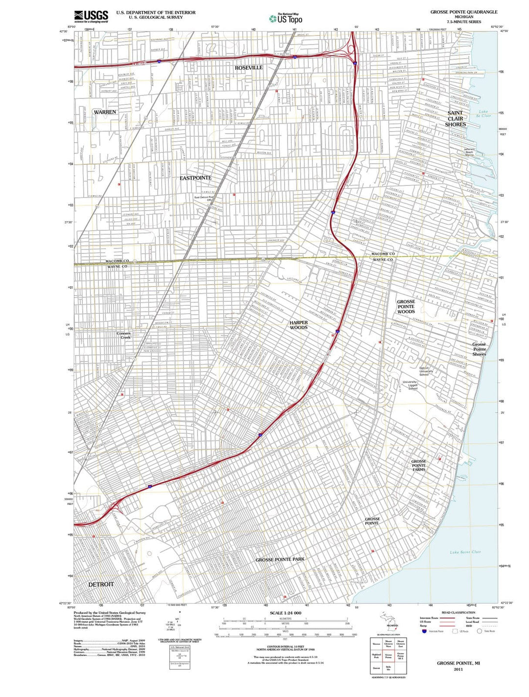 2011 Grosse Pointe, MI - Michigan - USGS Topographic Map