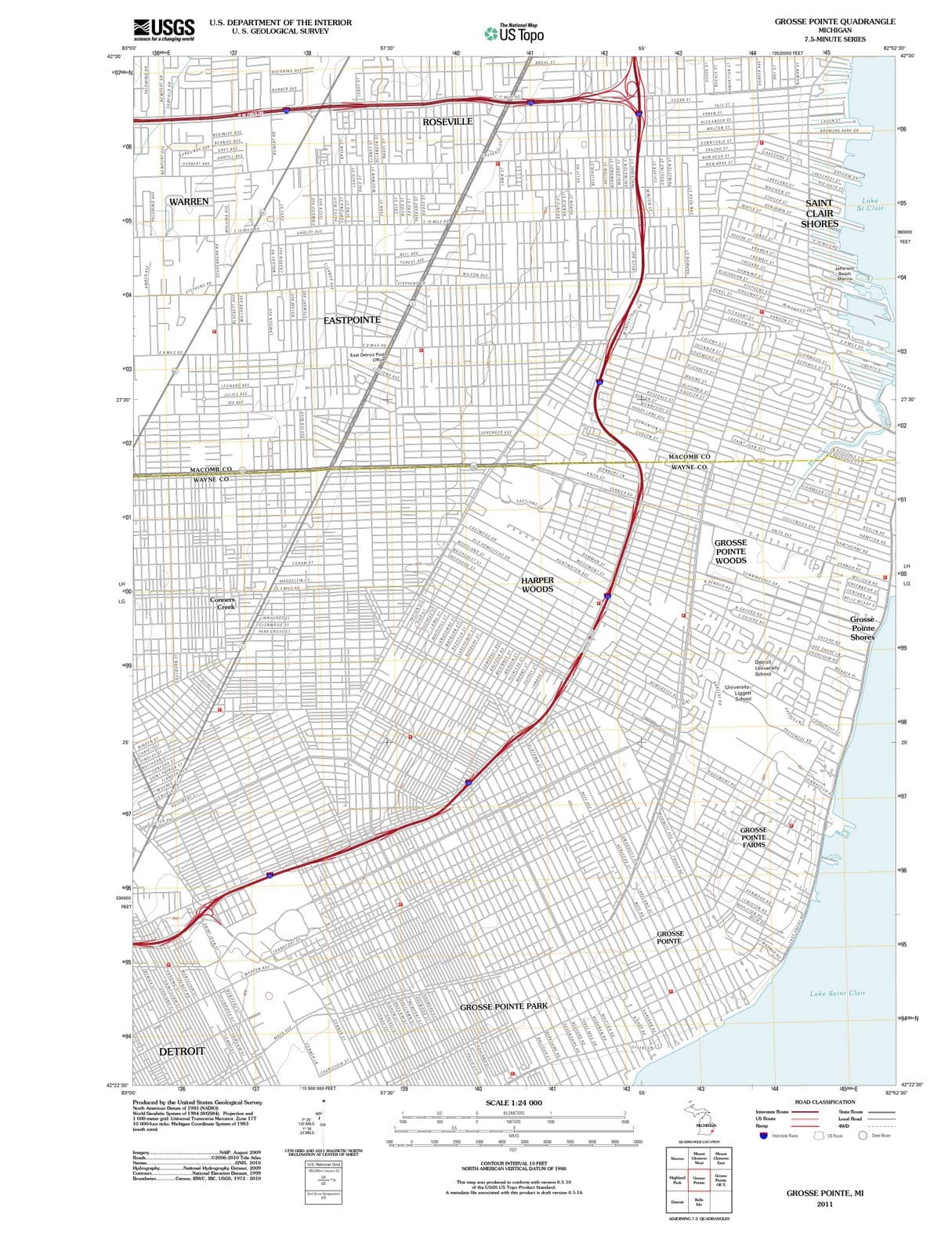 2011 Grosse Pointe, MI - Michigan - USGS Topographic Map