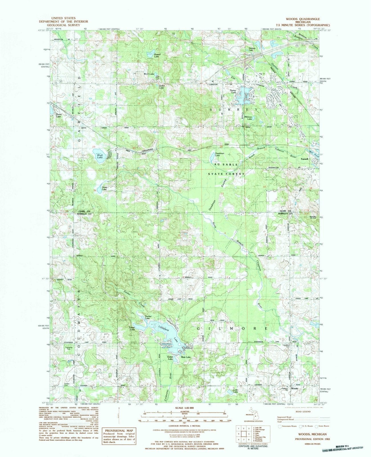 1983 Woods, MI - Michigan - USGS Topographic Map