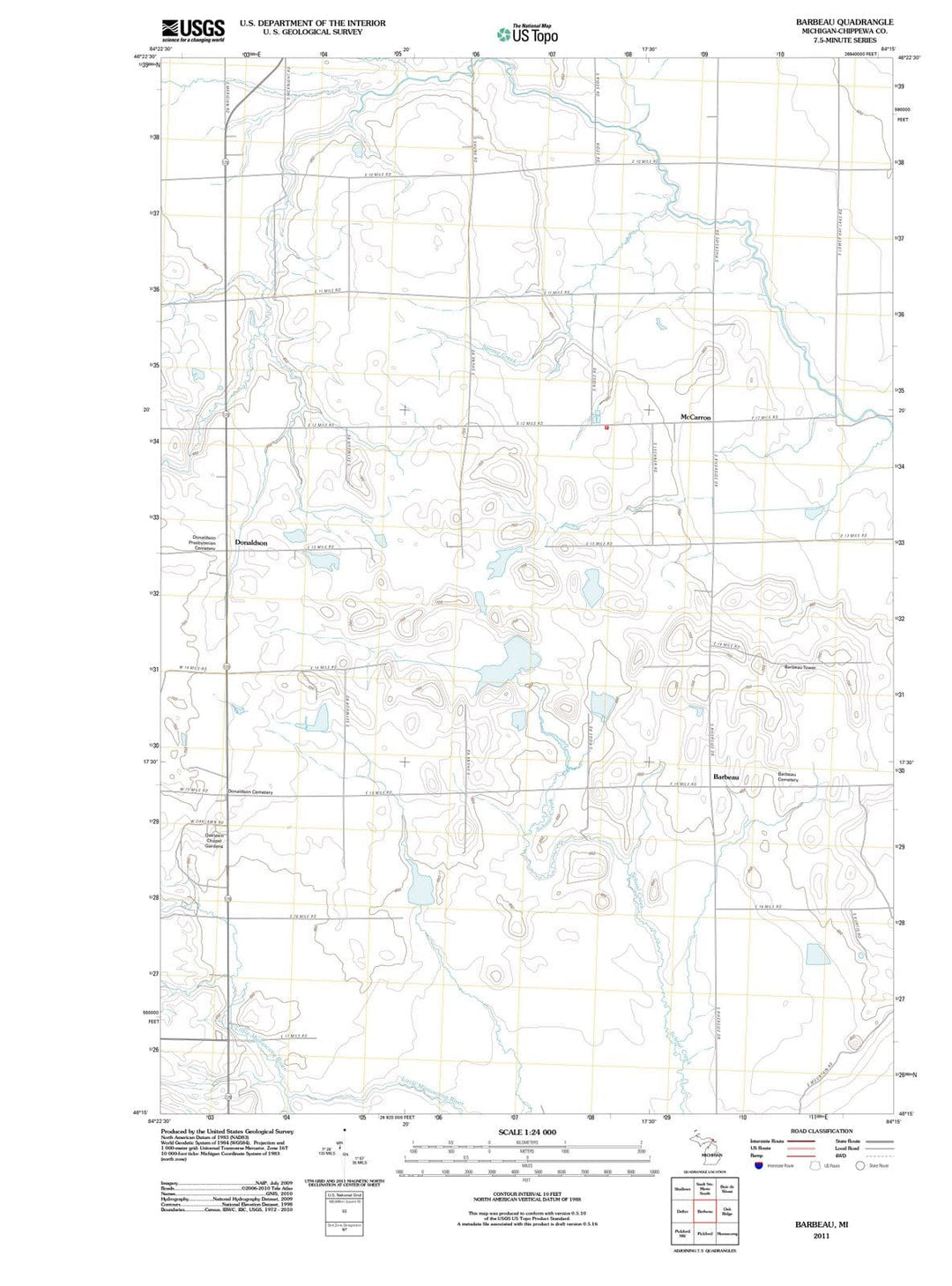 2011 Barbeau, MI - Michigan - USGS Topographic Map