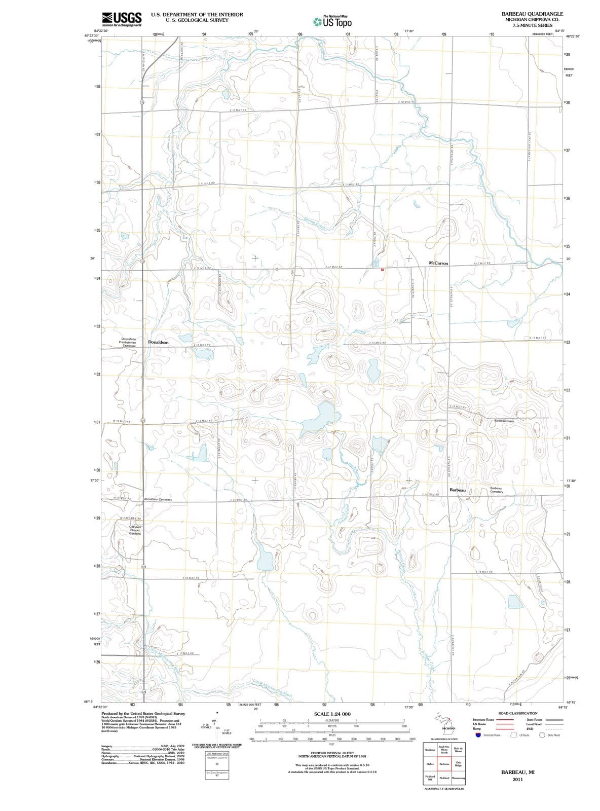 2011 Barbeau, MI - Michigan - USGS Topographic Map