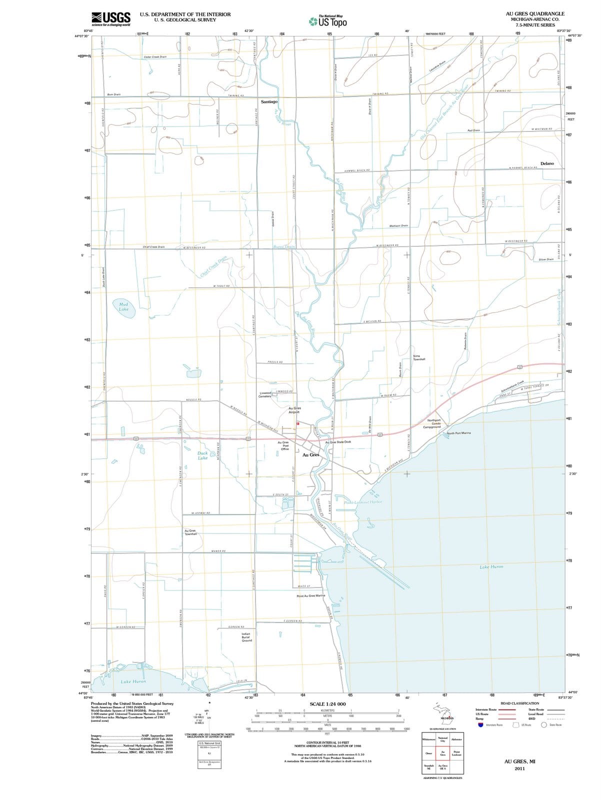 2011 Au Gres, MI - Michigan - USGS Topographic Map