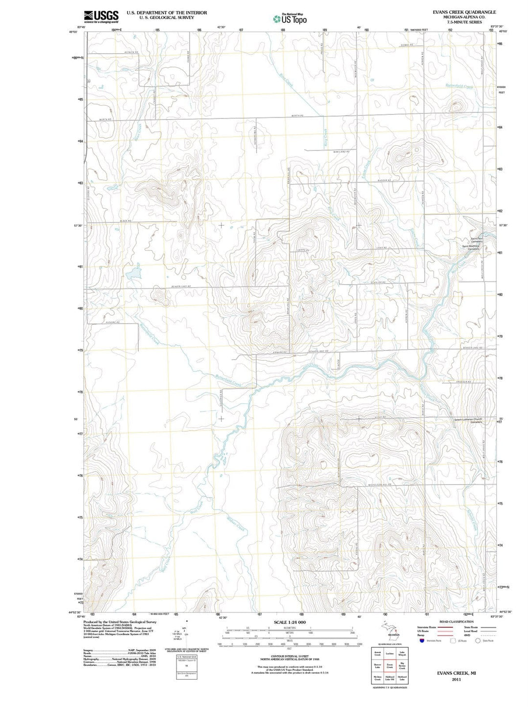 2011 Evans Creek, MI - Michigan - USGS Topographic Map