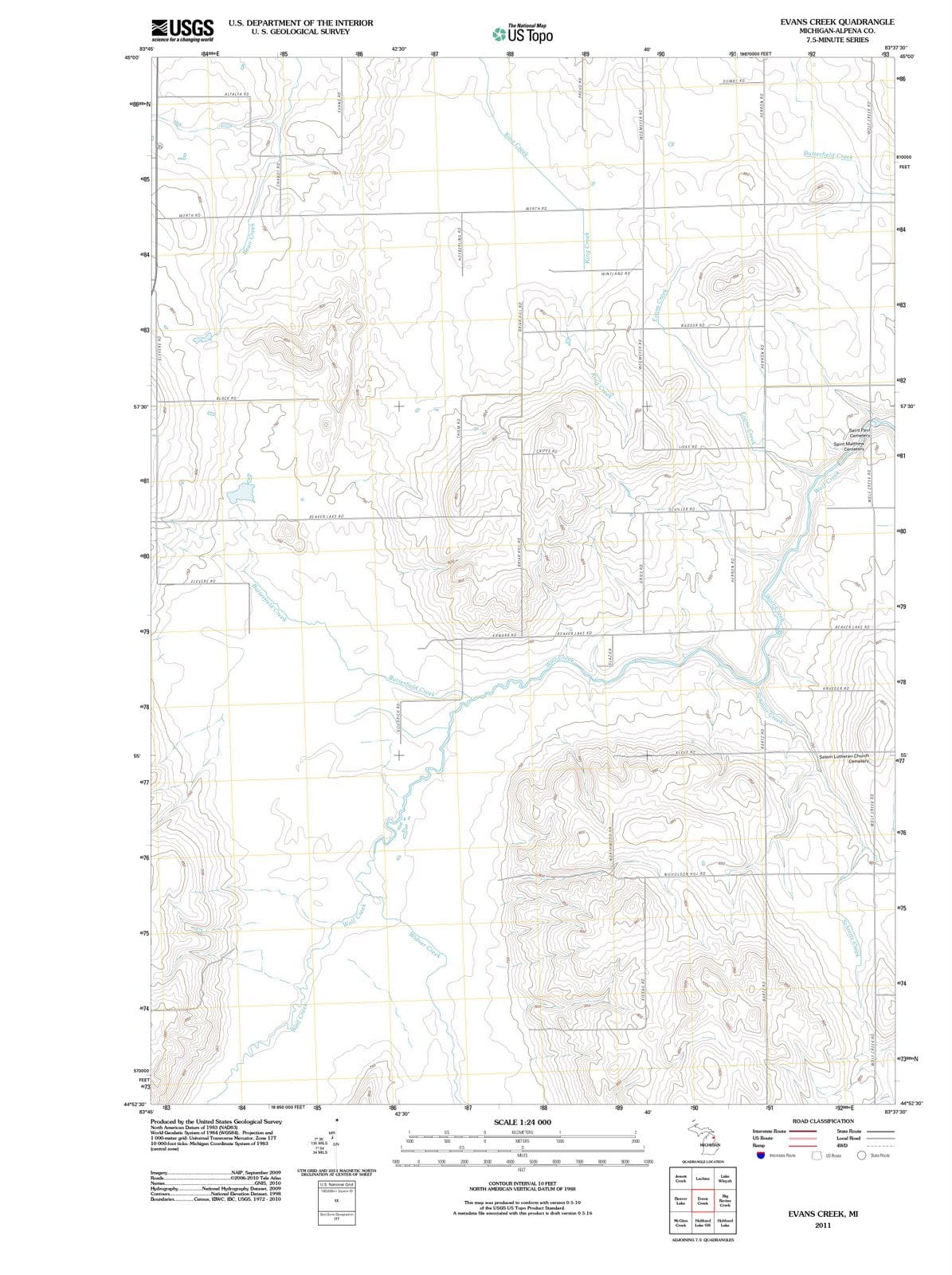 2011 Evans Creek, MI - Michigan - USGS Topographic Map