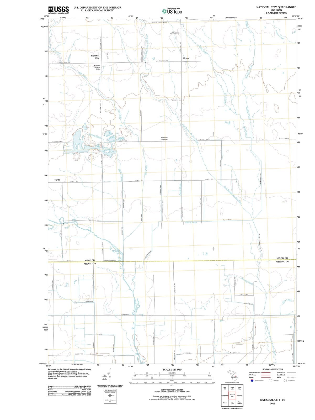2011 National City, MI - Michigan - USGS Topographic Map