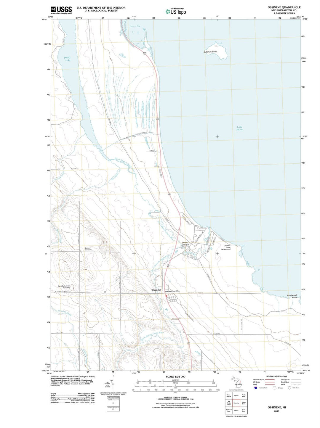 2011 Ossineke, MI - Michigan - USGS Topographic Map
