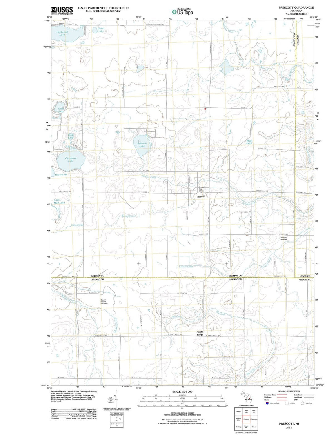 2011 Prescott, MI - Michigan - USGS Topographic Map