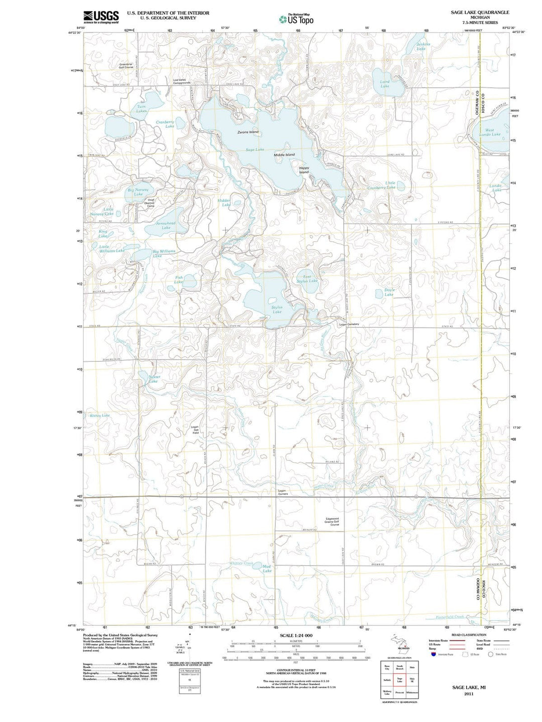2011 Sage Lake, MI - Michigan - USGS Topographic Map