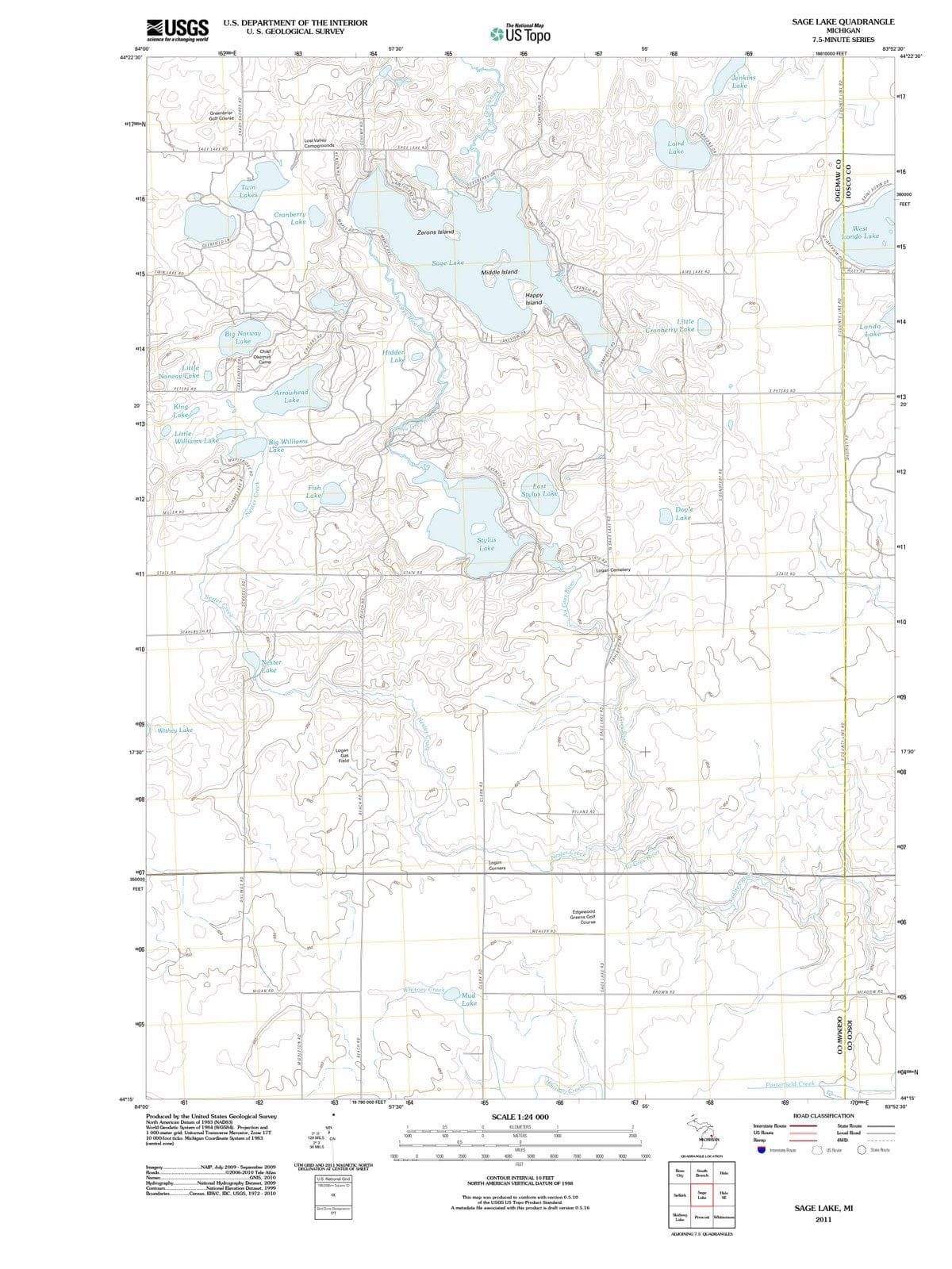 2011 Sage Lake, MI - Michigan - USGS Topographic Map