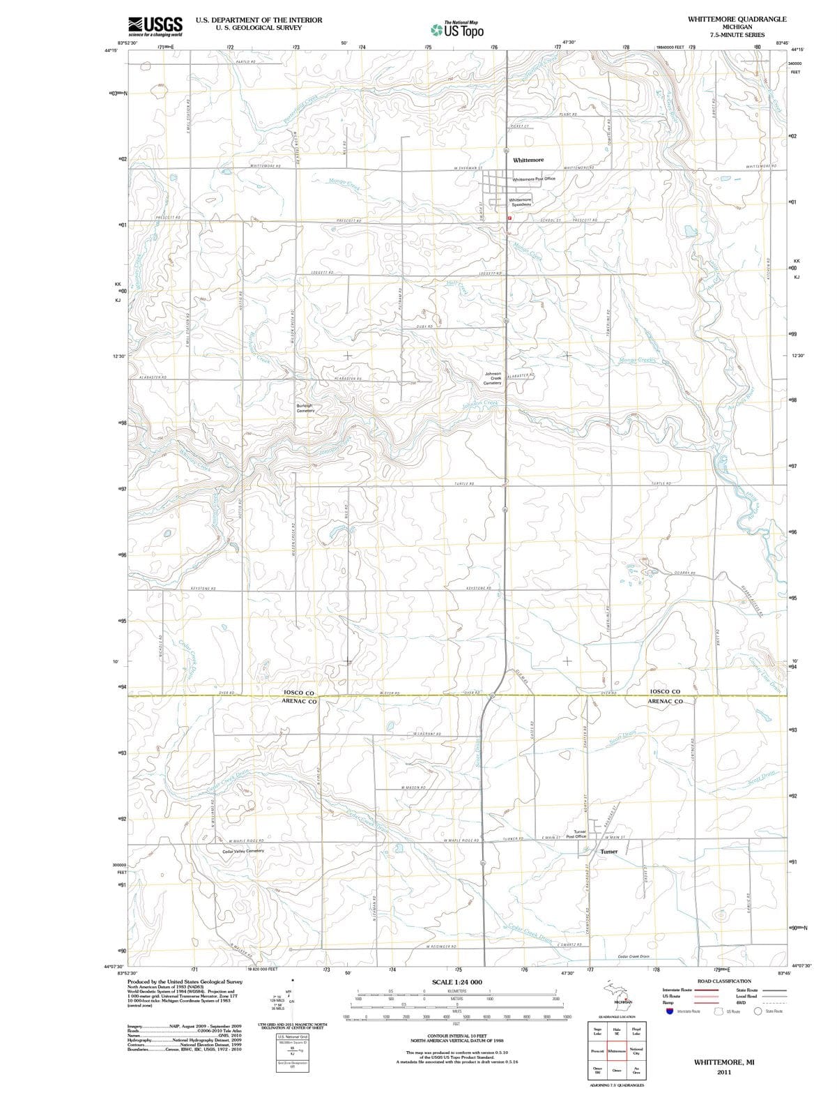 2011 Whittemore, MI - Michigan - USGS Topographic Map