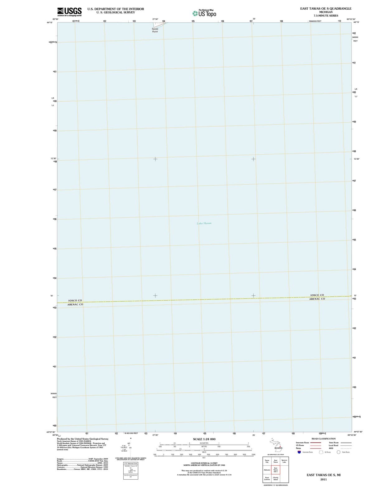 2011 East Tawas OE S, MI - Michigan - USGS Topographic Map
