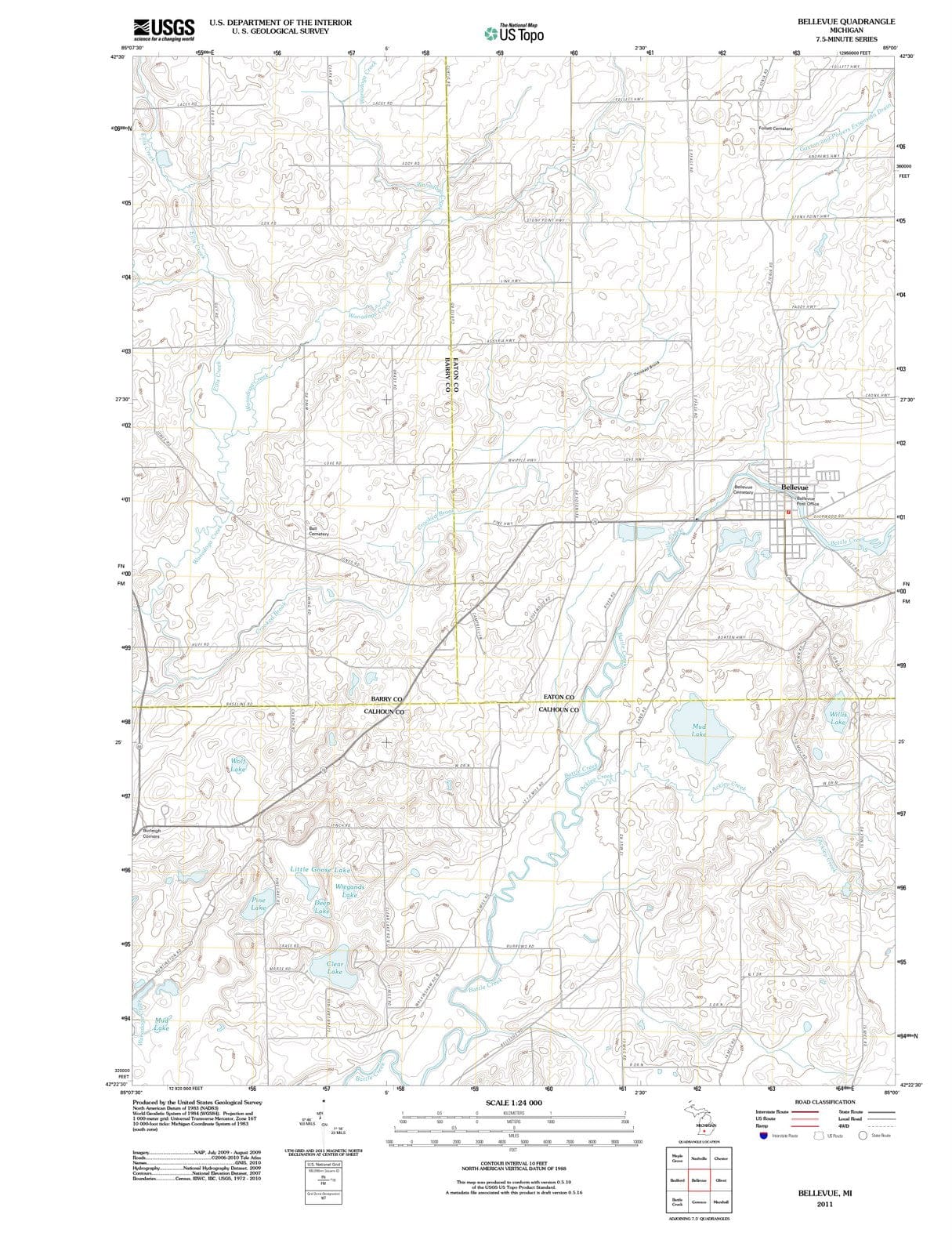 2011 Bellevue, MI - Michigan - USGS Topographic Map
