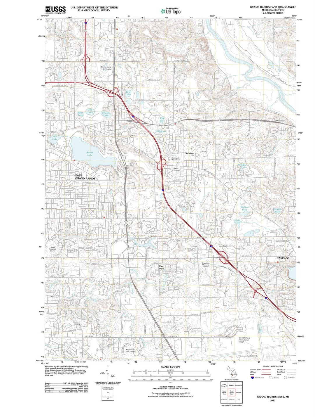 2011 Grand Rapids East, MI - Michigan - USGS Topographic Map