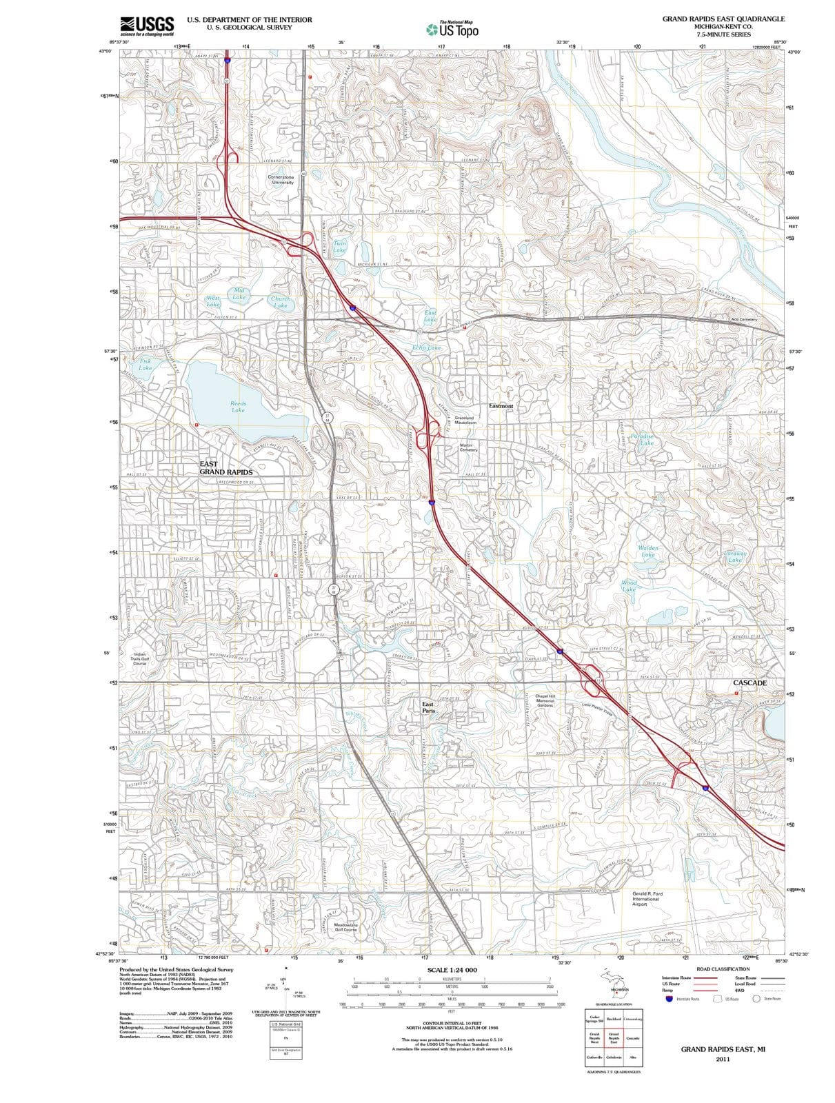 2011 Grand Rapids East, MI - Michigan - USGS Topographic Map