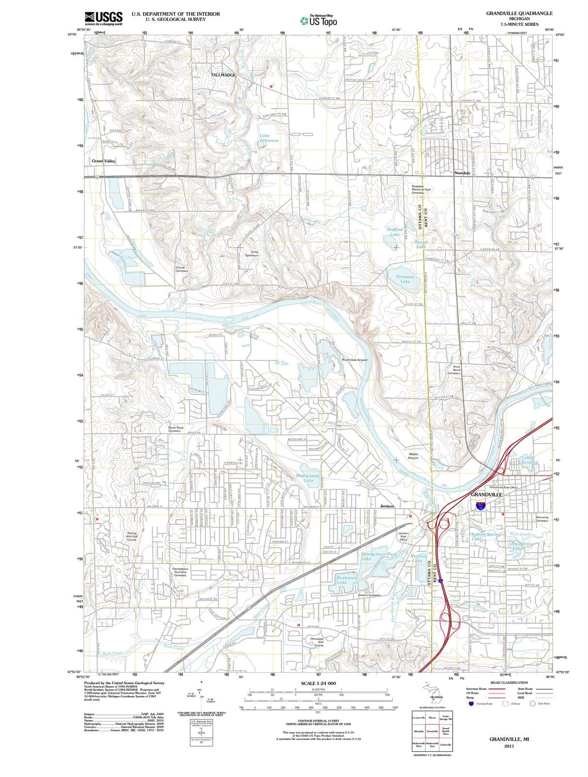 2011 Grandville, MI - Michigan - USGS Topographic Map