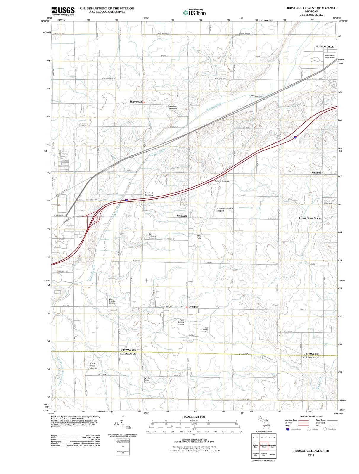 2011 Hudsonville West, MI - Michigan - USGS Topographic Map