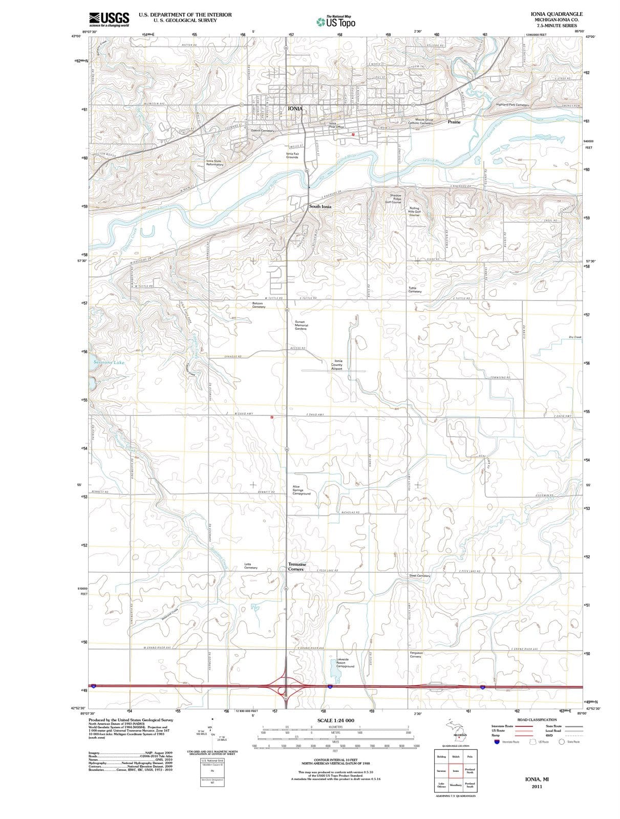 2011 Ionia, MI - Michigan - USGS Topographic Map
