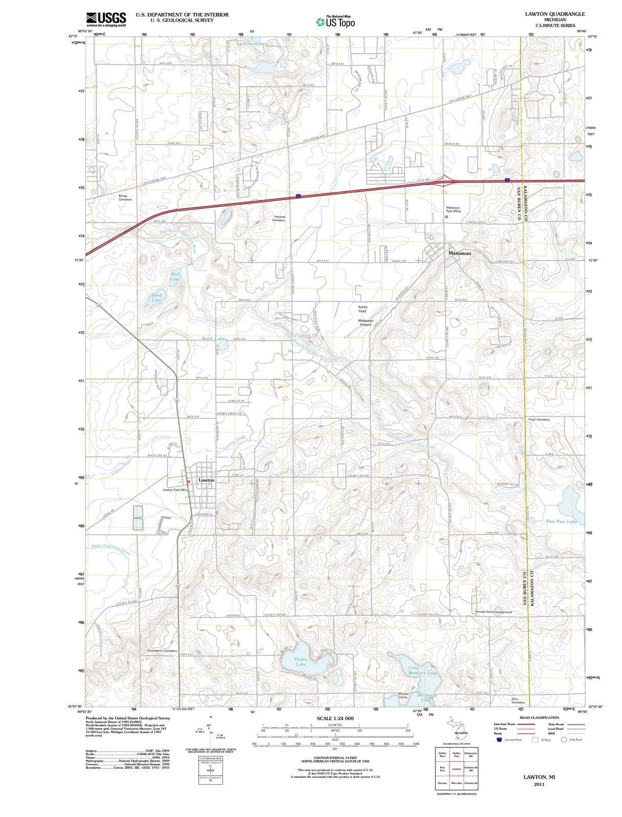 2011 Lawton, MI - Michigan - USGS Topographic Map