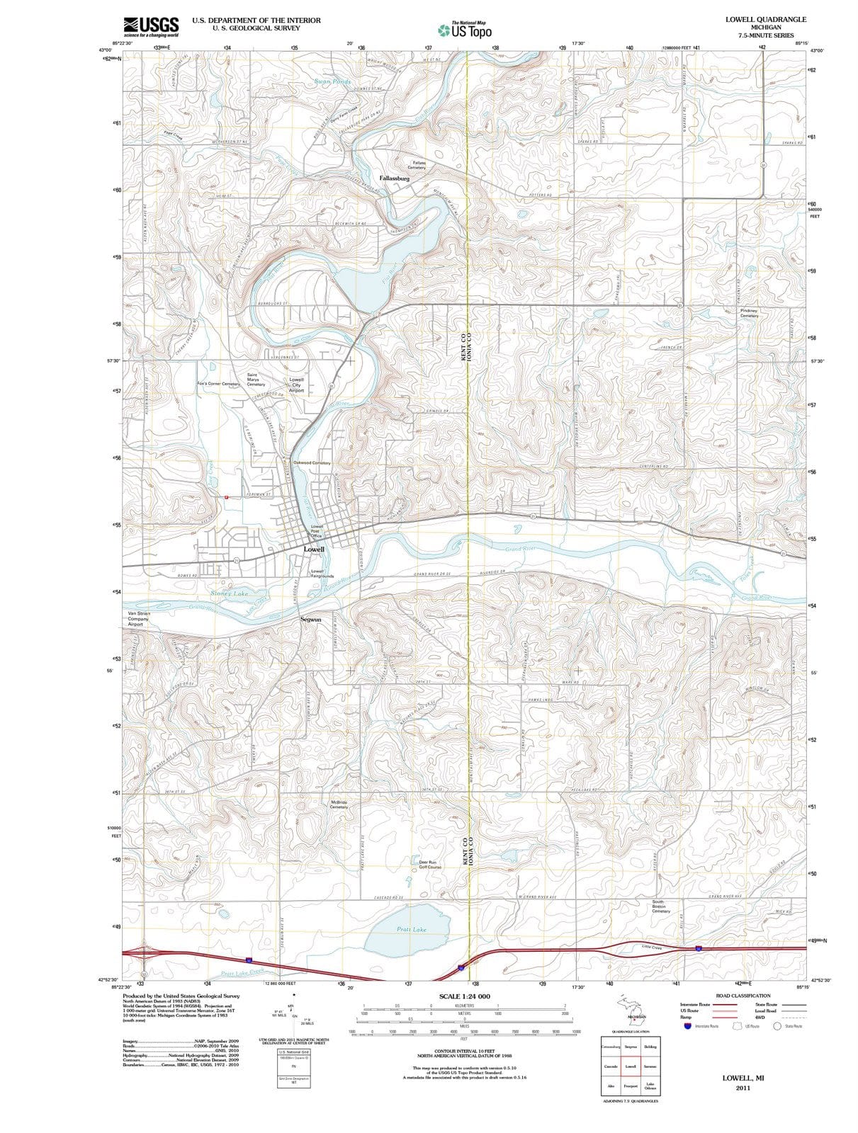 2011 Lowell, MI - Michigan - USGS Topographic Map