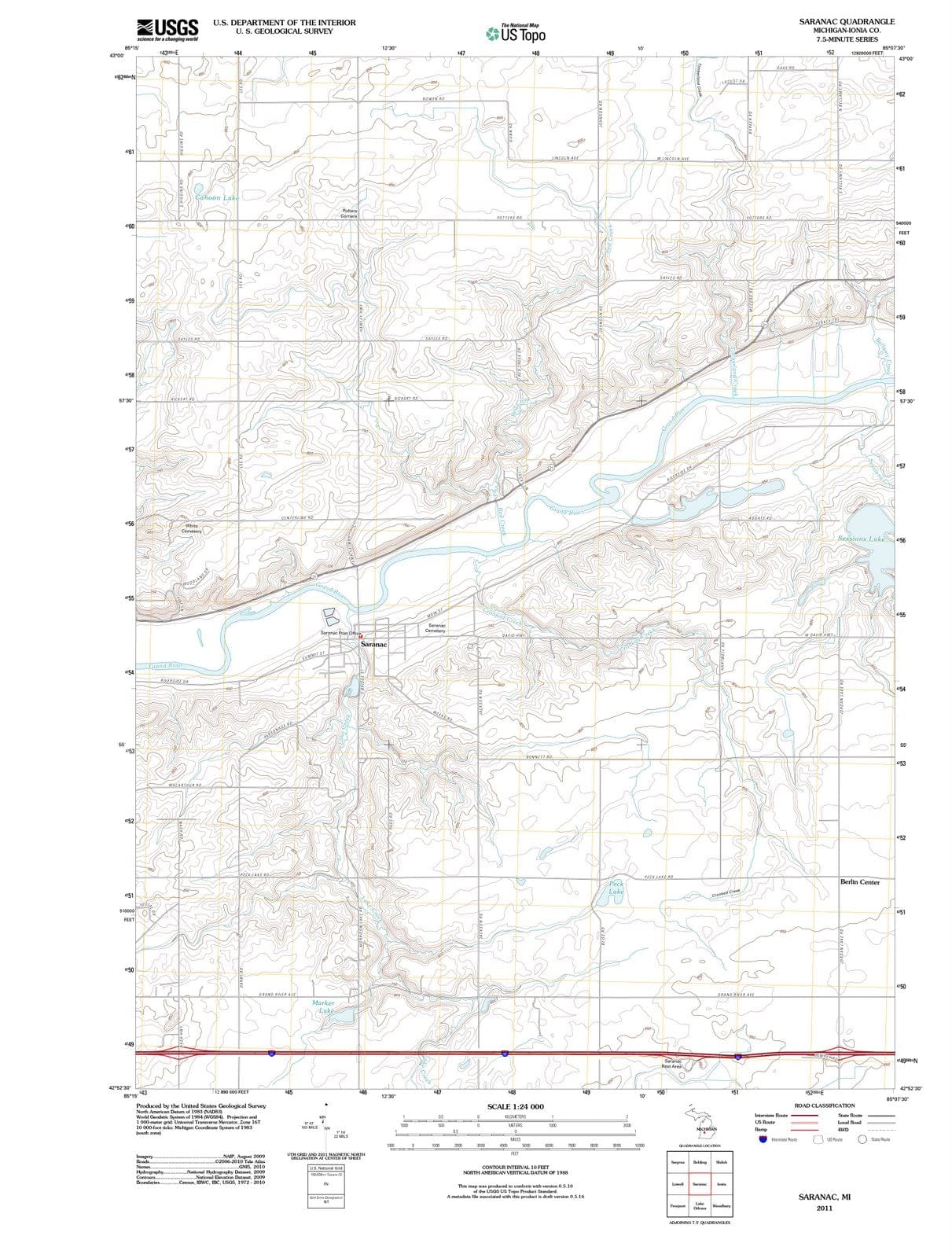 2011 Saranac, MI - Michigan - USGS Topographic Map
