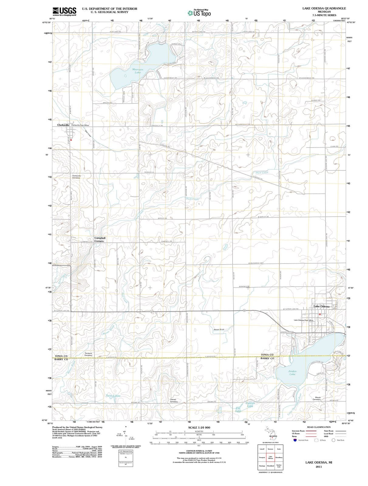 2011 Lake Odessa, MI - Michigan - USGS Topographic Map