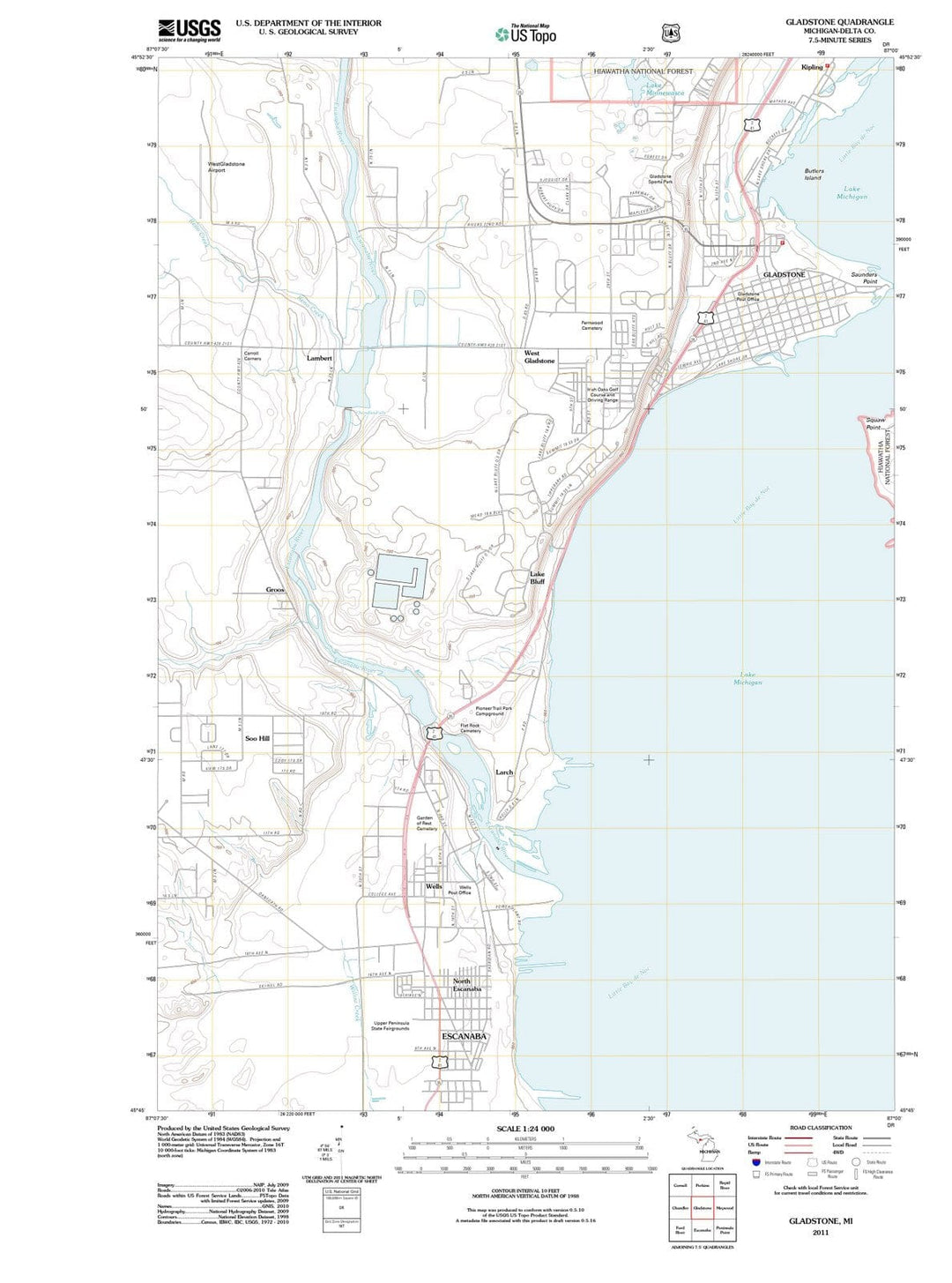 2011 Gladstone, MI - Michigan - USGS Topographic Map