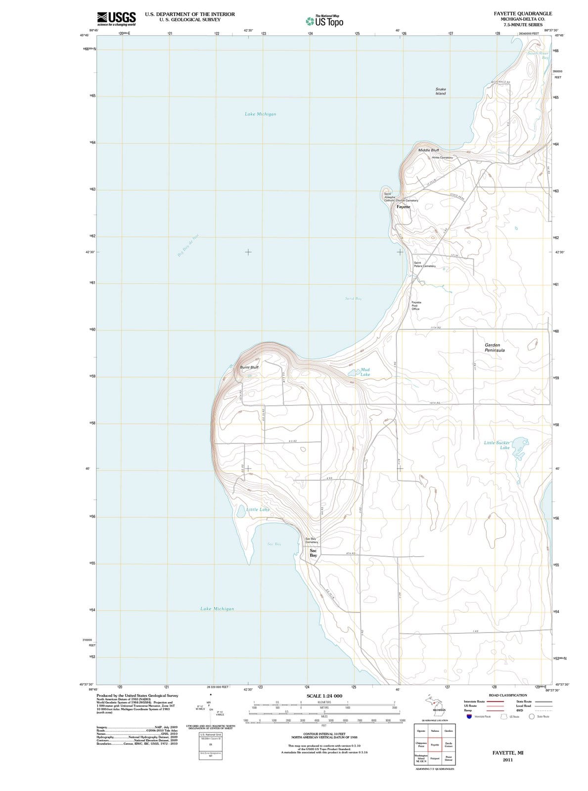 2011 Fayette, MI - Michigan - USGS Topographic Map