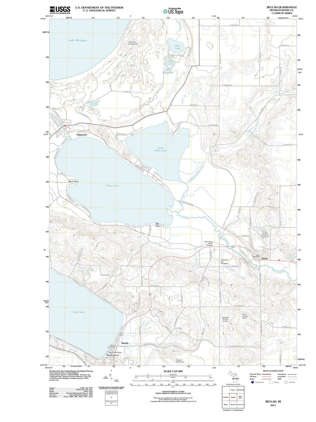 2011 Beulah, MI - Michigan - USGS Topographic Map