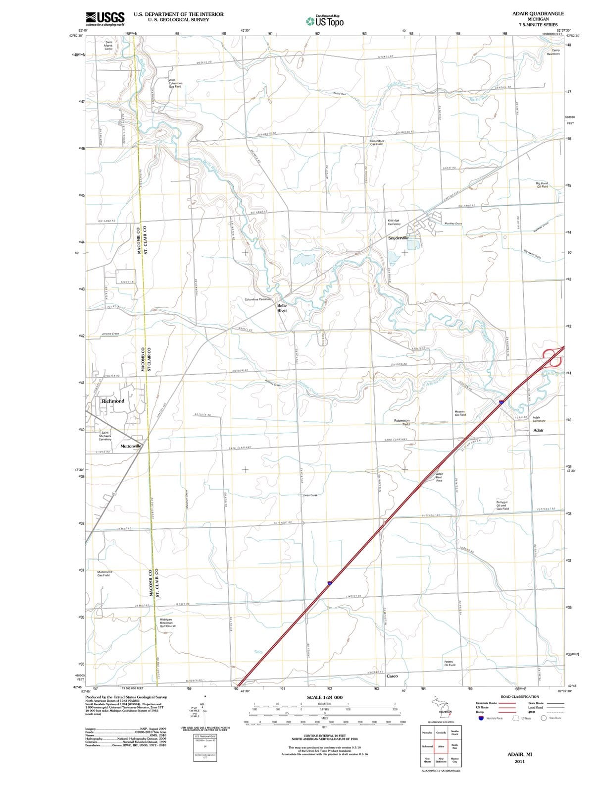 2011 Adair, MI - Michigan - USGS Topographic Map