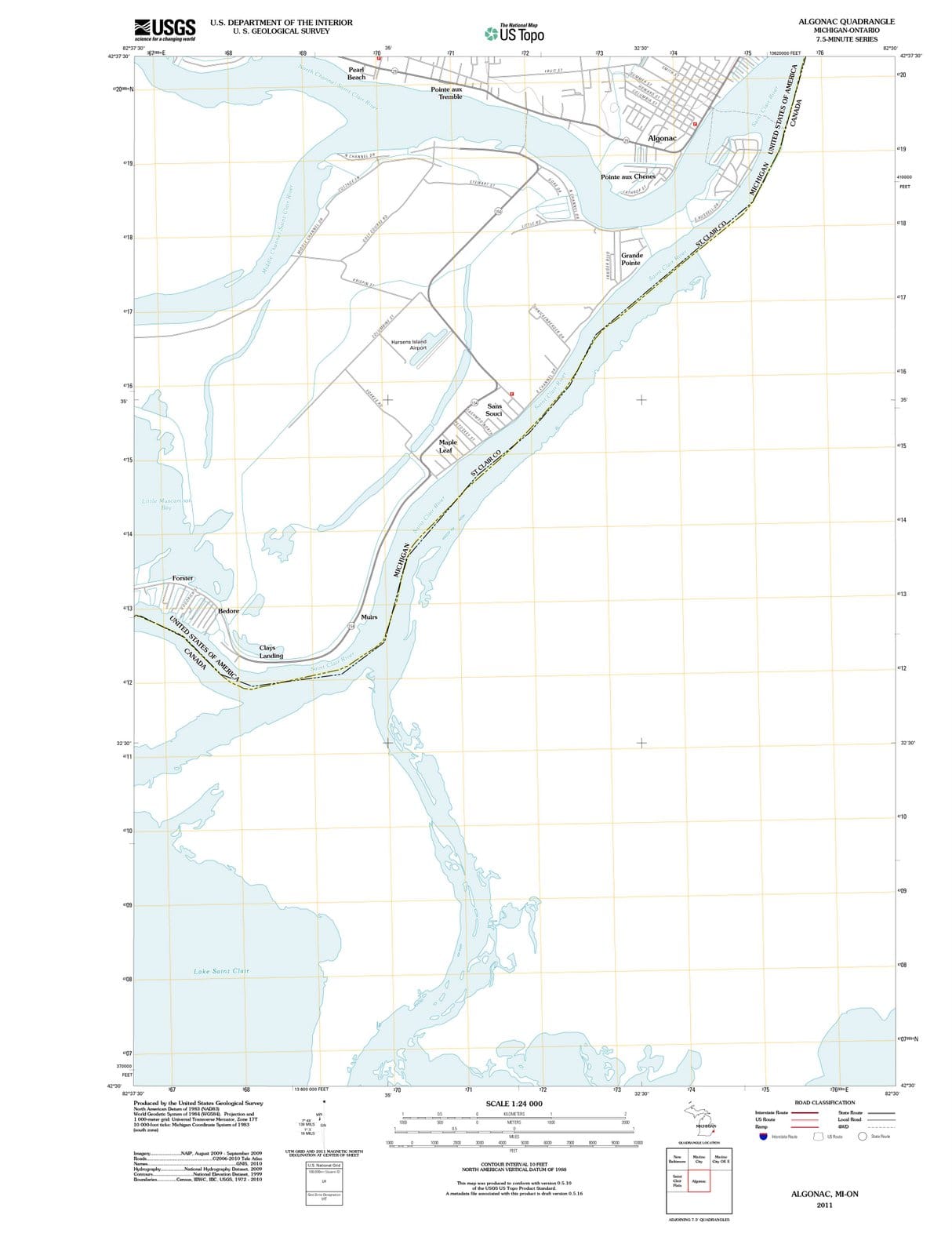 2011 Algonac, MI - Michigan - USGS Topographic Map