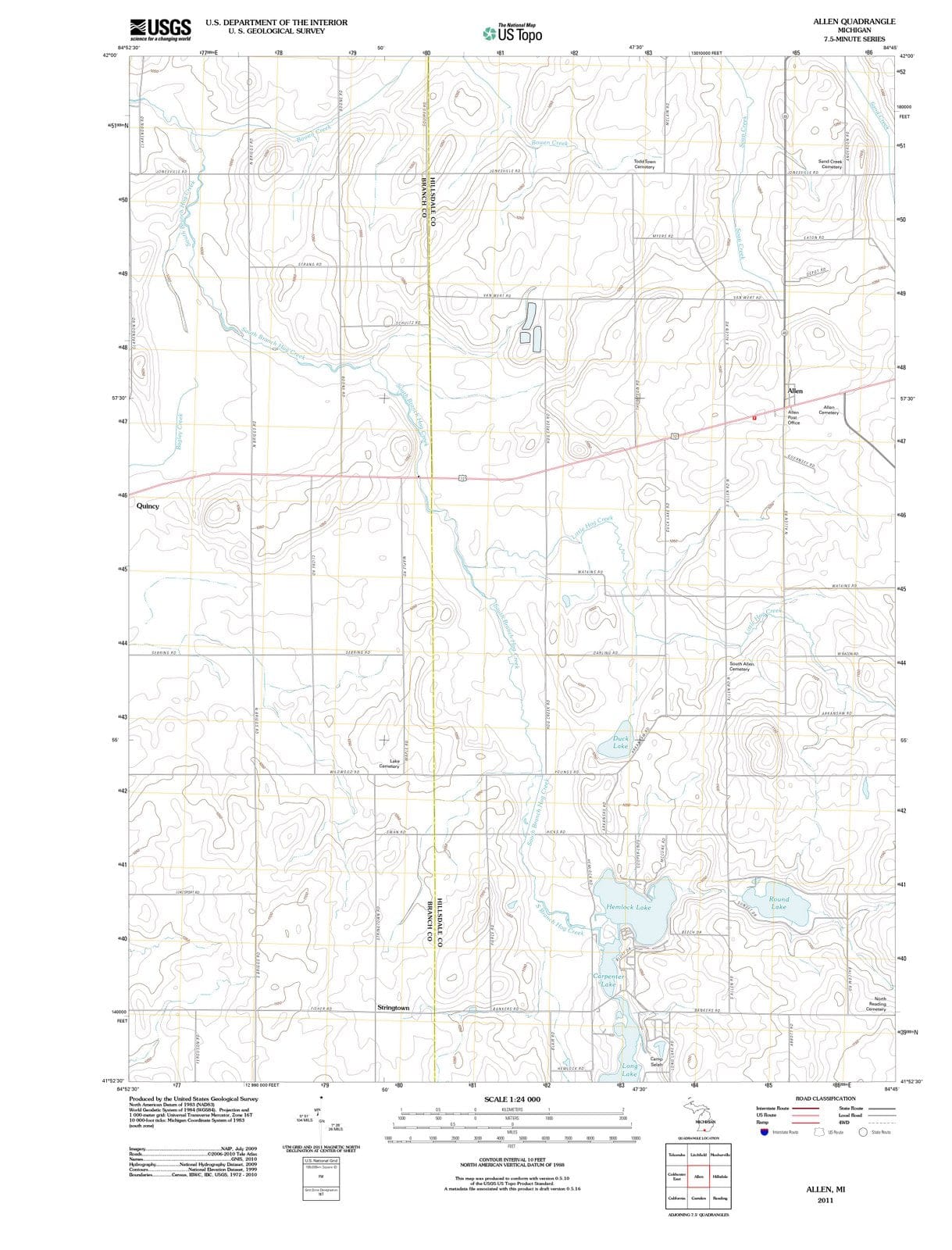 2011 Allen, MI - Michigan - USGS Topographic Map