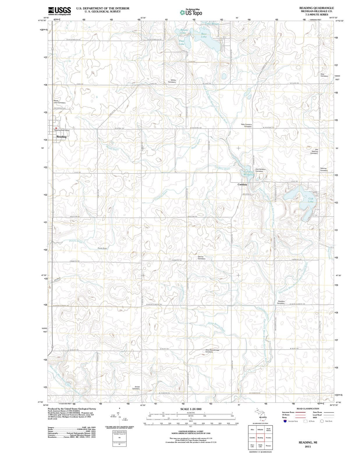 2011 Reading, MI - Michigan - USGS Topographic Map