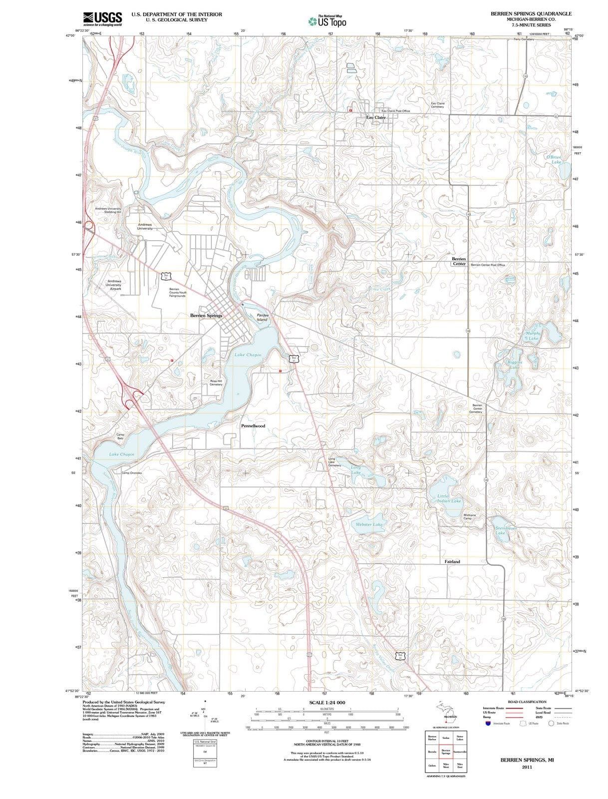 2011 Berrien Springs, MI - Michigan - USGS Topographic Map
