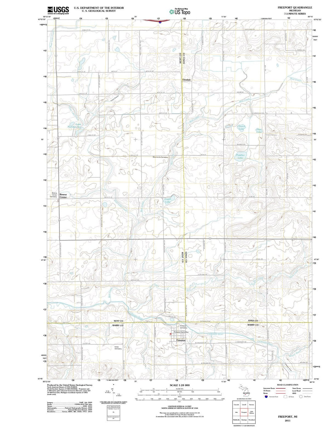 2011 Freeport, MI - Michigan - USGS Topographic Map