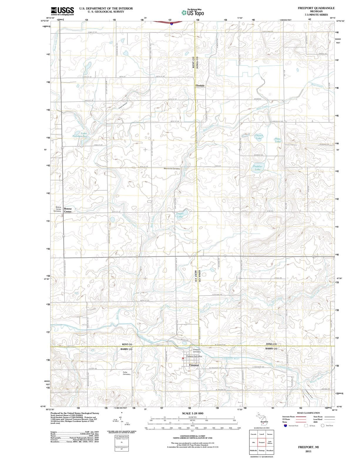 2011 Freeport, MI - Michigan - USGS Topographic Map