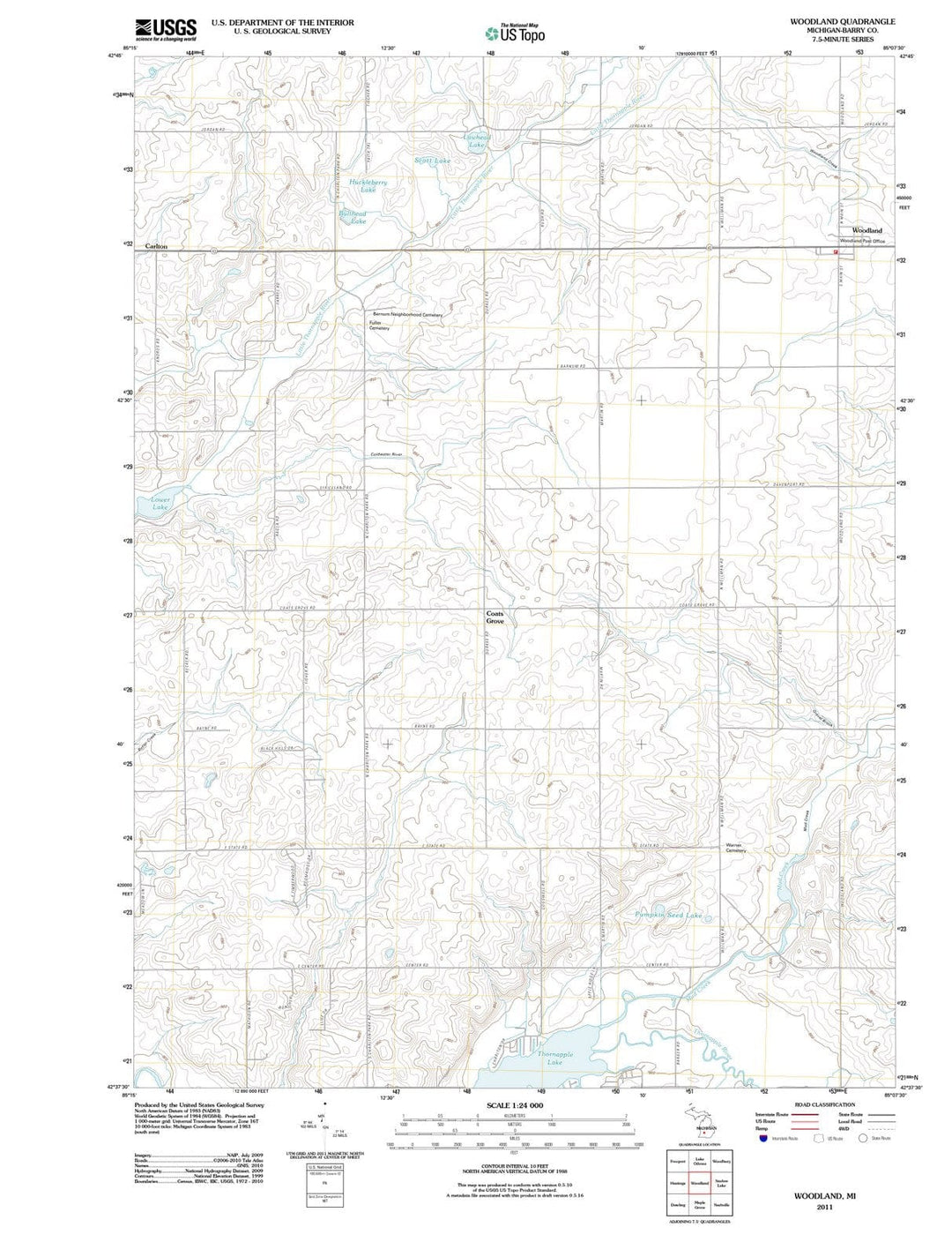 2011 Woodland, MI - Michigan - USGS Topographic Map