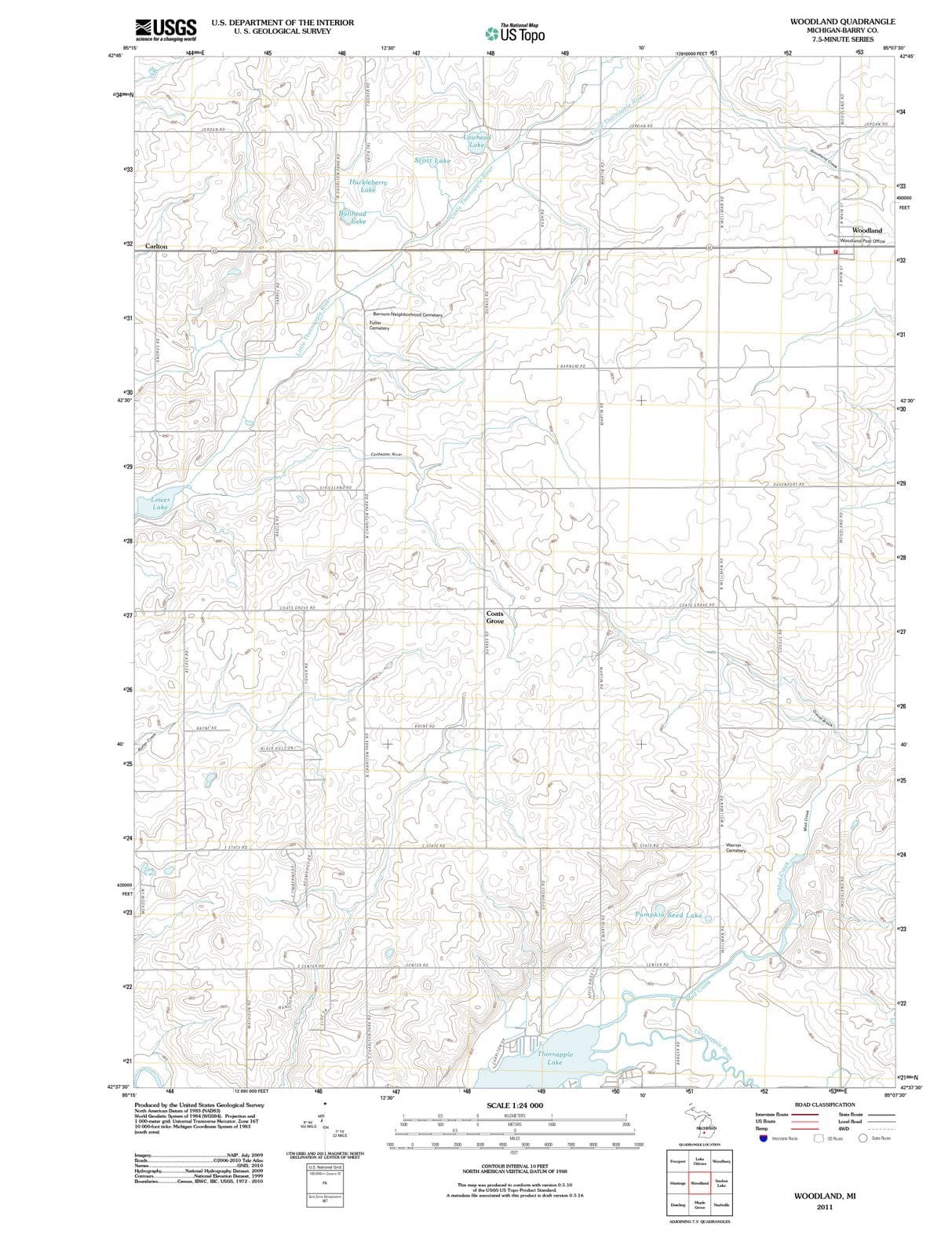2011 Woodland, MI - Michigan - USGS Topographic Map