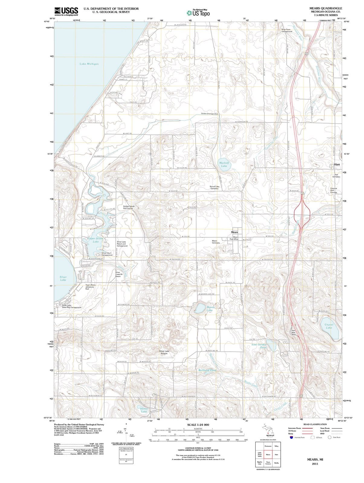 2011 Mears, MI - Michigan - USGS Topographic Map
