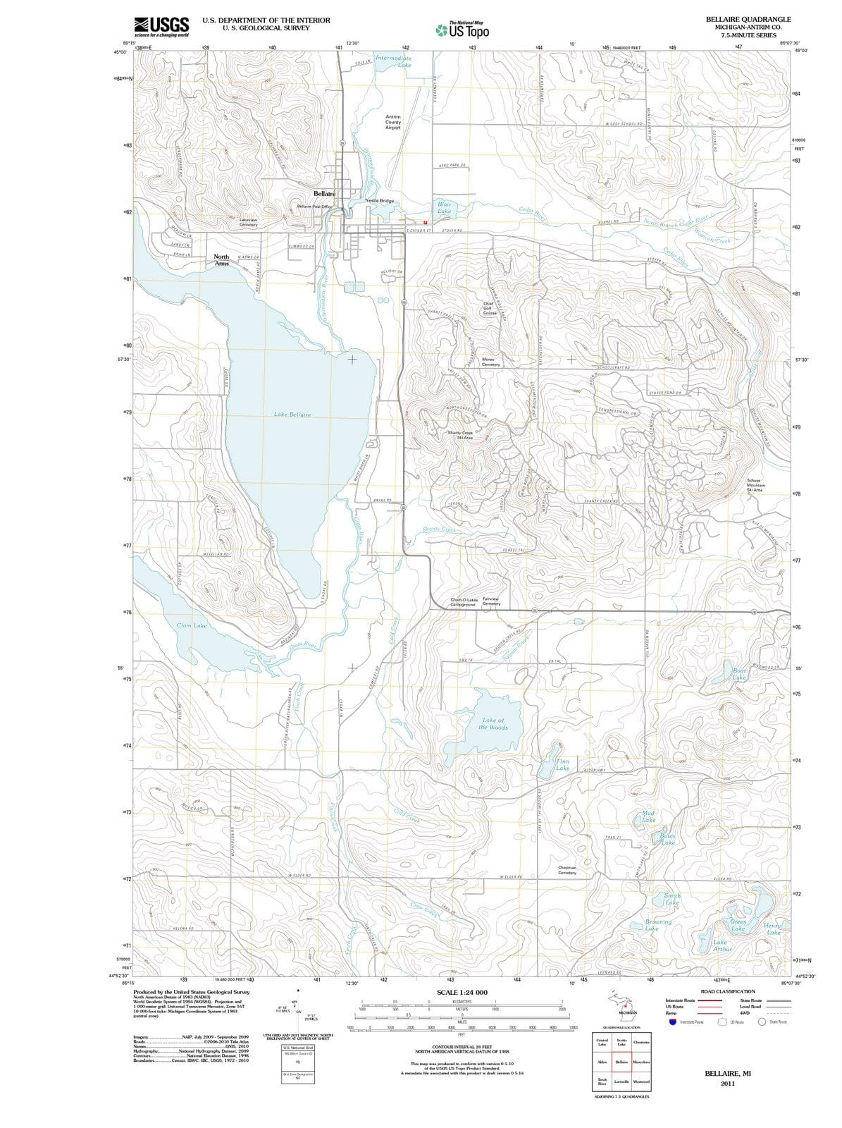 2011 Bellaire, MI - Michigan - USGS Topographic Map