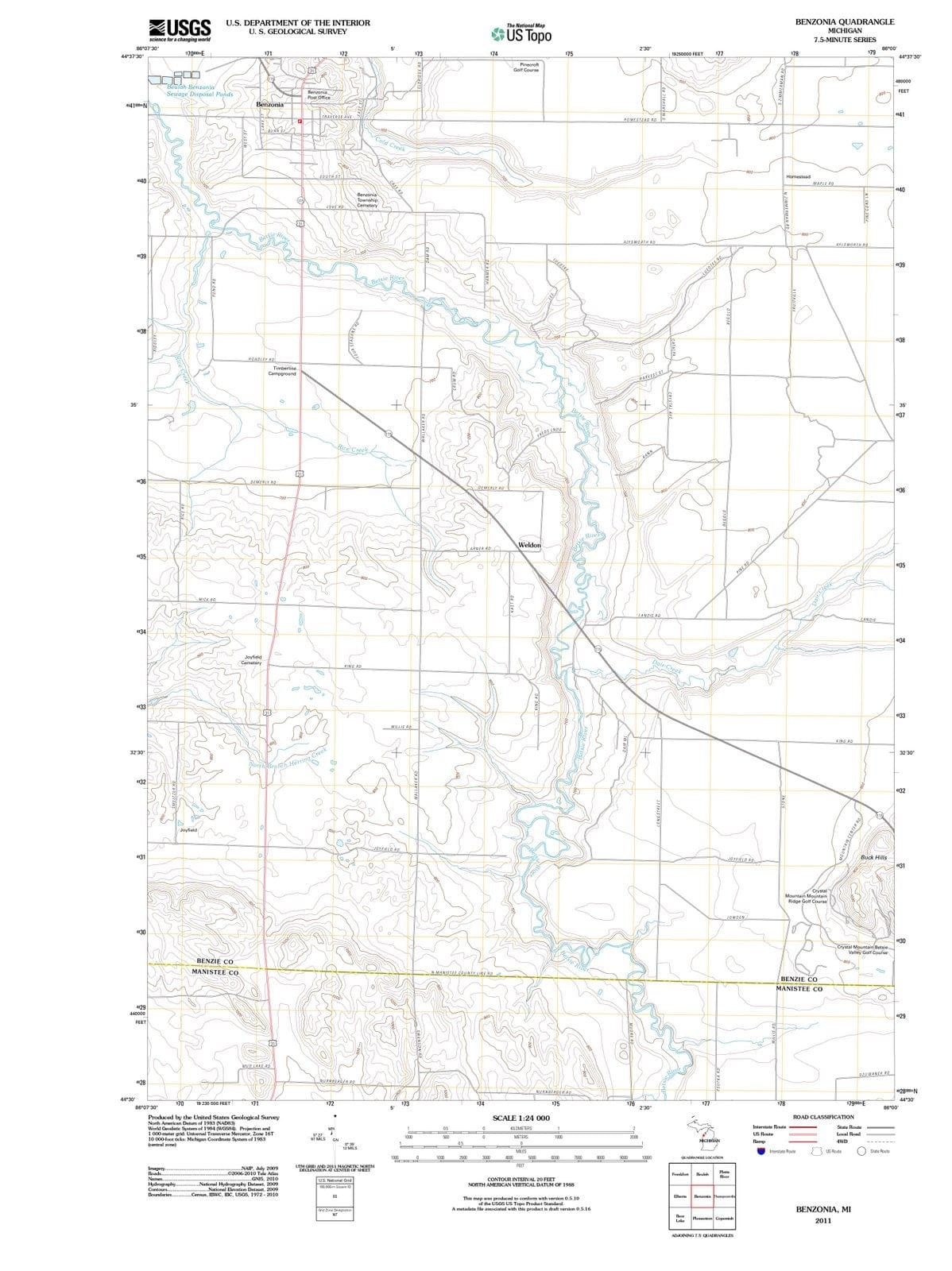 2011 Benzonia, MI - Michigan - USGS Topographic Map