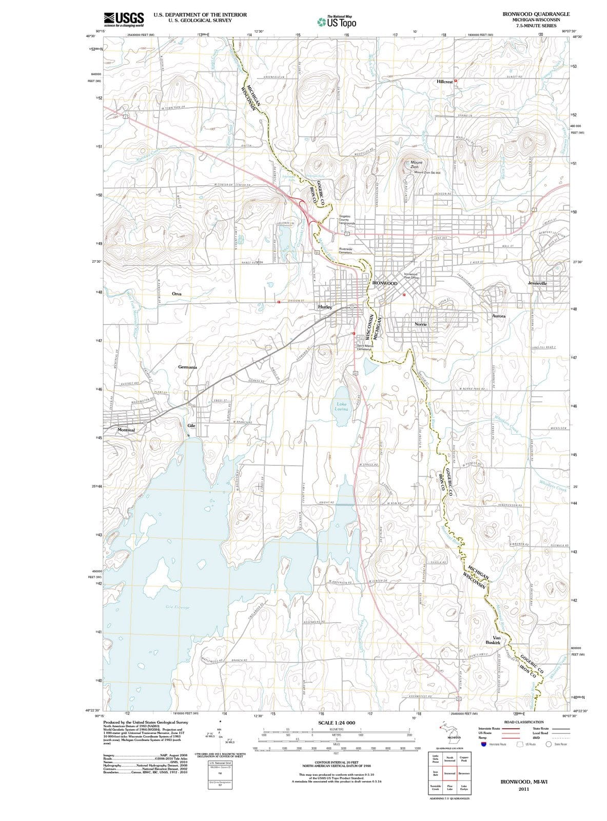 2011 Ironwood, MI - Michigan - USGS Topographic Map