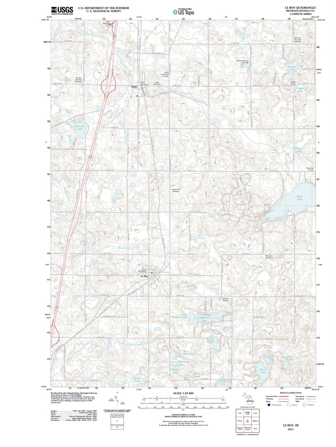 2011 Le Roy, MI - Michigan - USGS Topographic Map