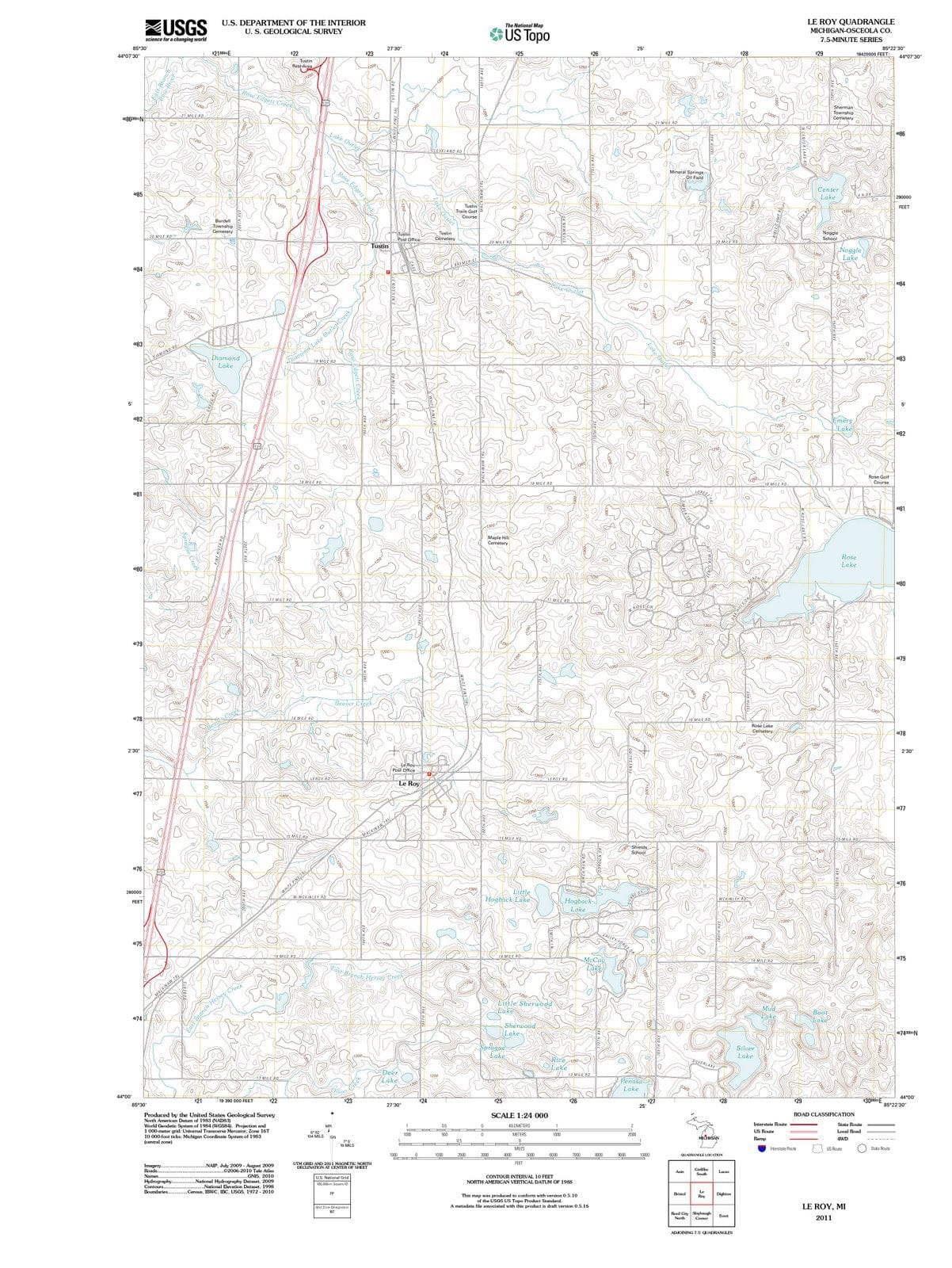 2011 Le Roy, MI - Michigan - USGS Topographic Map