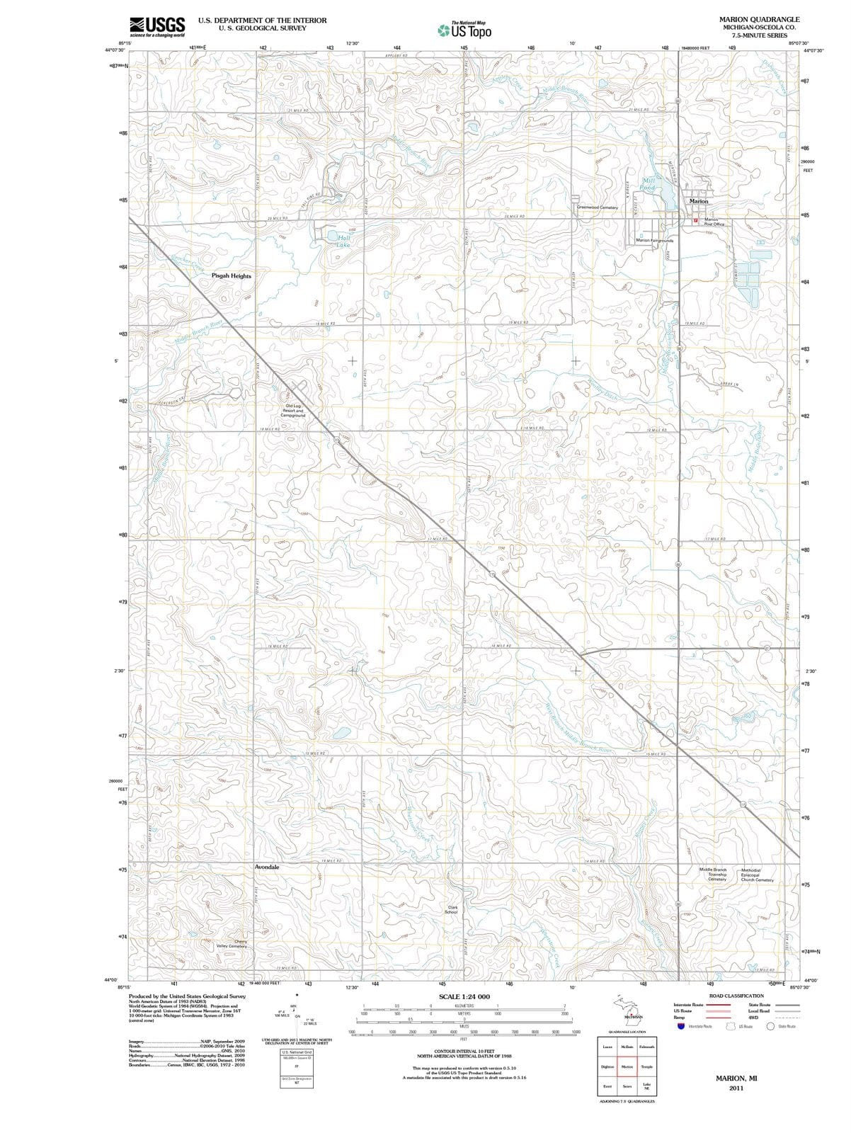 2011 Marion, MI - Michigan - USGS Topographic Map
