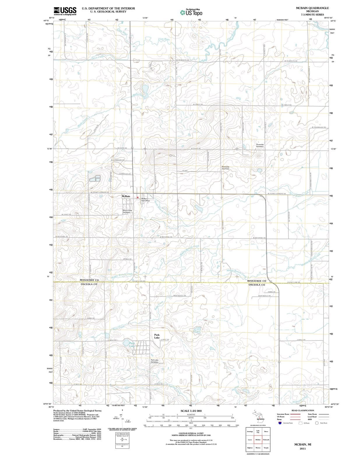2011 McBain, MI - Michigan - USGS Topographic Map