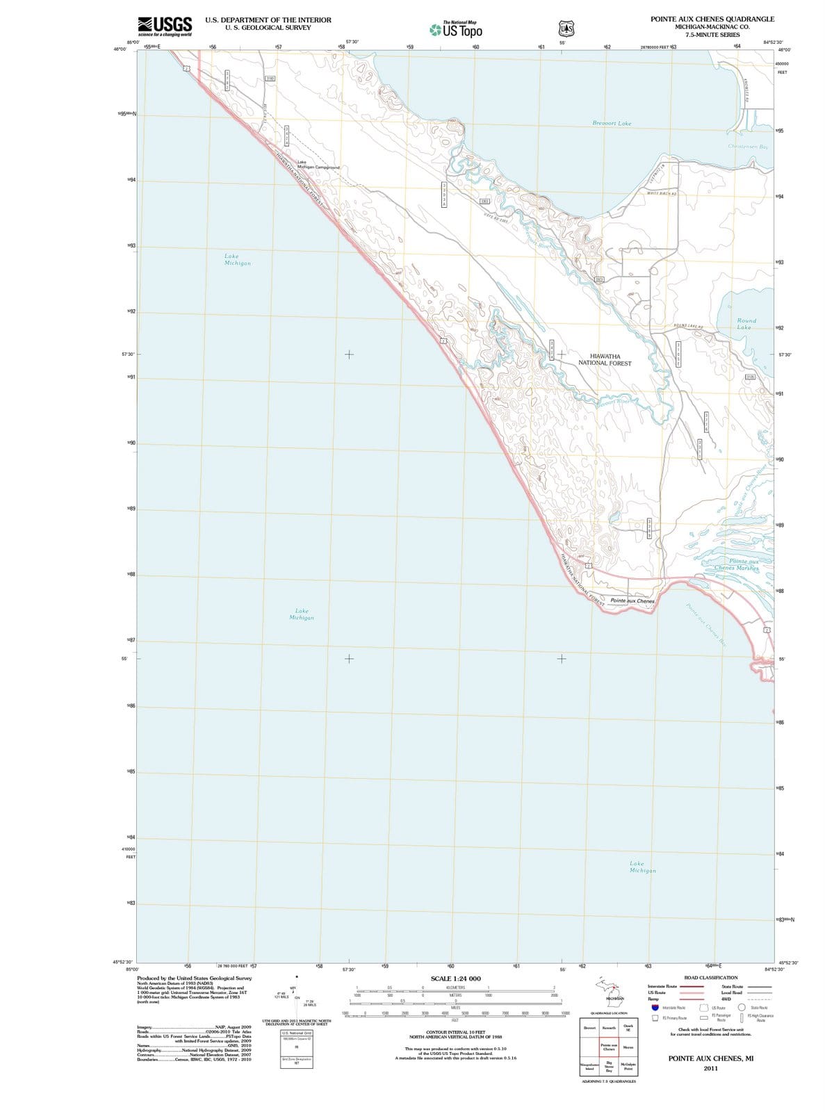 2011 Pointe aux Chenes, MI - Michigan - USGS Topographic Map