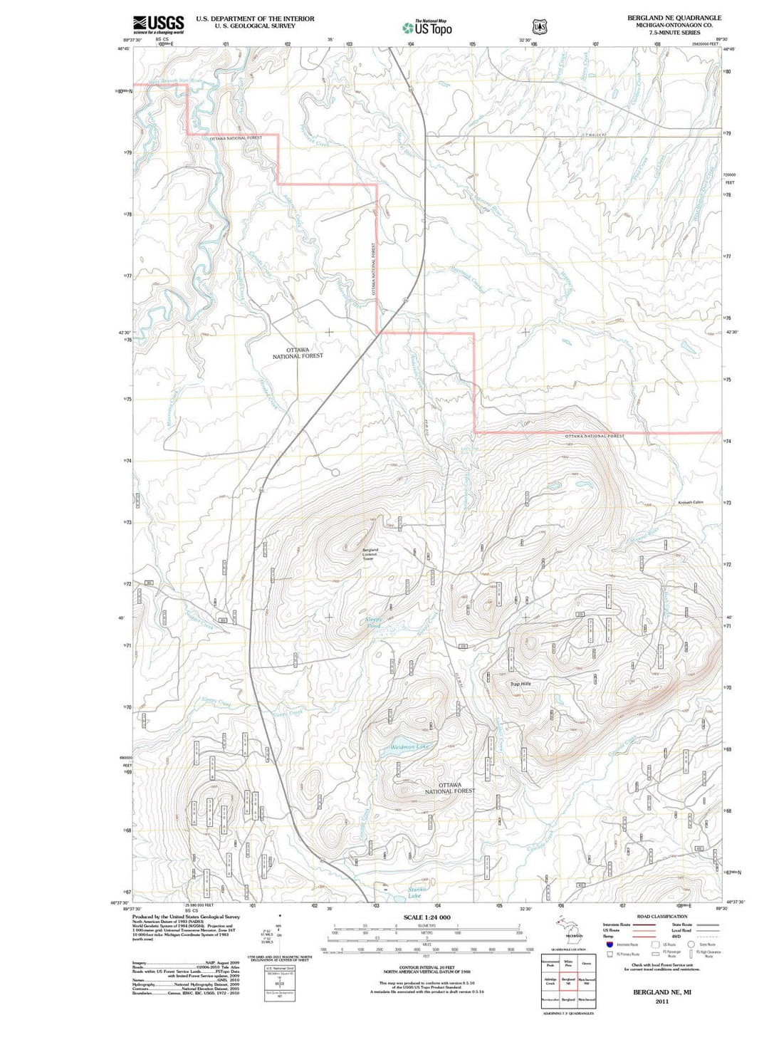 2011 Bergland, MI - Michigan - USGS Topographic Map